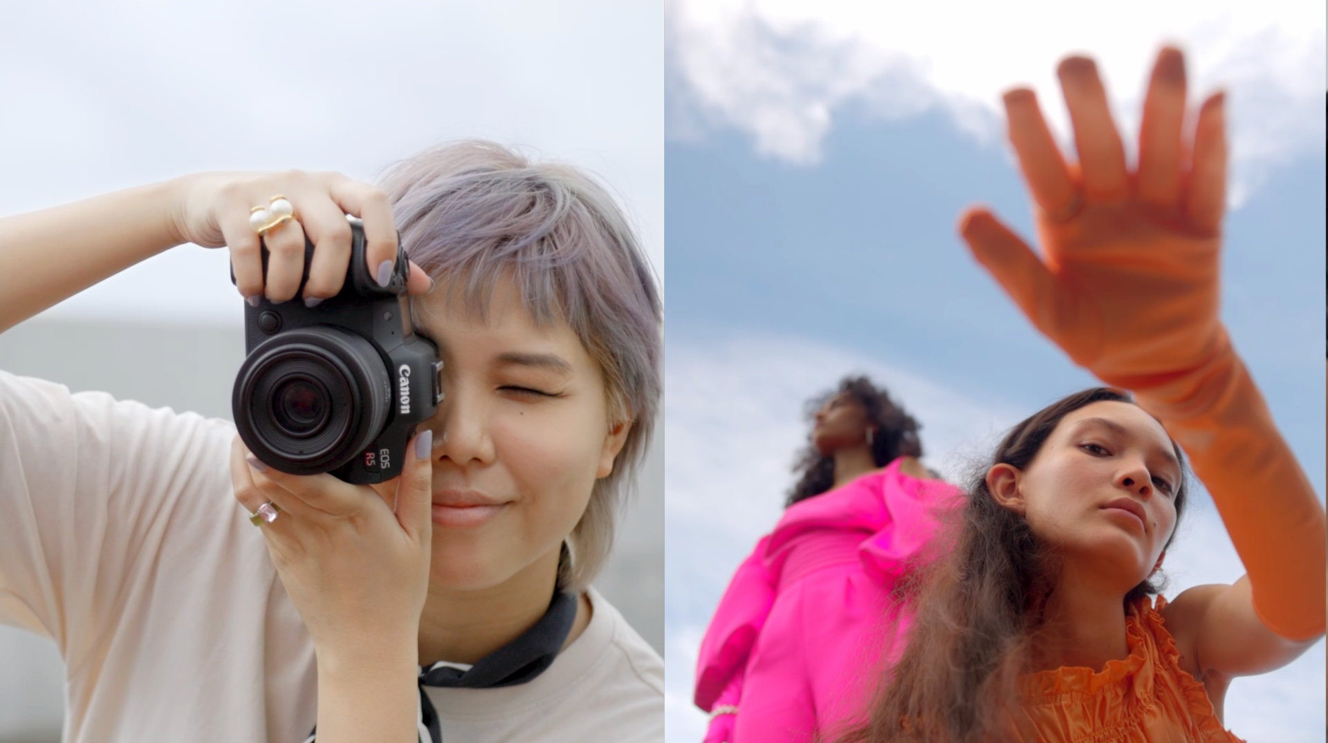 Fashion Photographer Lenne Chai with her eye to Canon EOS R5’s viewfinder]